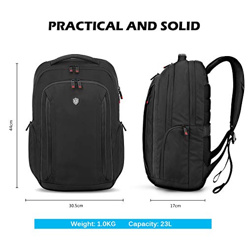 SHIELDON Mochila Portátil 15.6 Pulgadas, Mochilas Ordenador Hombre con Bolsillo Antirrobo, Bolso Mujer Casual Mochila Impermeable, Mochila Escolar Mochila de Viaje Mochila Negocios, 23L, Negro