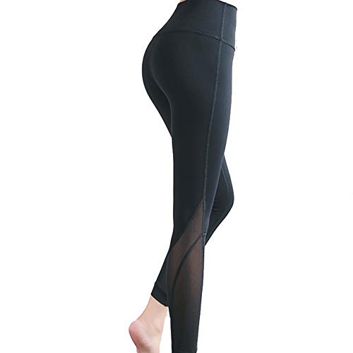 SHIHUAN Mallas De Deporte De Mujer, Leggins Deporte Yoga, Leggings Mujer Fitness Suaves Elásticos Cintura Alta para Reducir Vientre,Negro,L