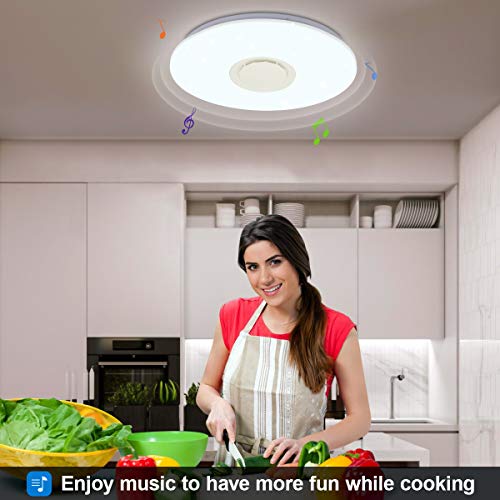 SHILOOK Lámpara LED Techo Regulable con Altavoz Bluetooth, Mando y Aplicación, 24W Plafón Led Techo RGB Cambio de Color para Domitorios Juveniles, Cocina, Salón, 3000-6500K Moderno Redondo 40cm