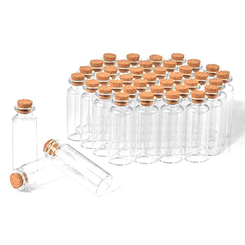 SHiZAK - Juego de 40 botellas de cristal con tapones de corcho, botellas transparentes para manualidades, decoración, recuerdos de bodas, regalos de fiesta, accesorios de almacenamiento