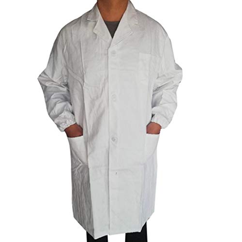 SHOBDW 2019 Liquidación Venta Bata Médica para Hombre Unisex Bata de Laboratorio Enfermera Sanitaria de Trabajo Blanca Manga Larga Hombre Botón Bolsillos Abrigos Hombre Color Blanco(Blanco,M)