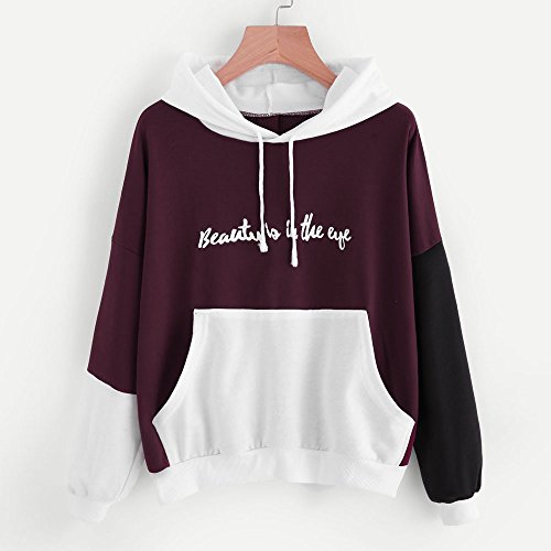 SHOBDW Liquidación Venta Letras de Las Mujeres Imprimir Patchwork Sudadera con Capucha Sudaderas con Capucha Blusa Otoño Ganador de Manga Larga con Capucha（Púrpura,L