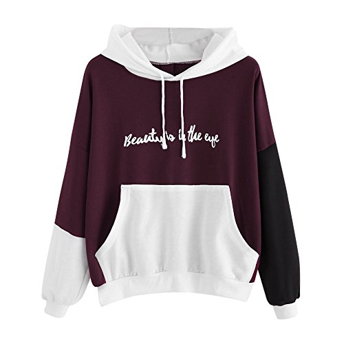 SHOBDW Liquidación Venta Letras de Las Mujeres Imprimir Patchwork Sudadera con Capucha Sudaderas con Capucha Blusa Otoño Ganador de Manga Larga con Capucha（Púrpura,L