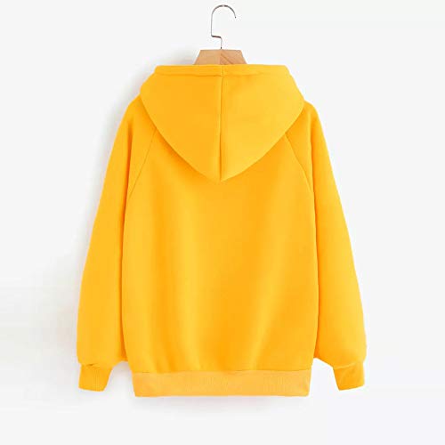 SHOBDW LiquidacióN Venta Moda para Mujer Sudadera con Capucha Pullover Blusa con Bolsillo SóLido Flojo OtoñO Invierno Manga Larga para Mujer Tops(Amarillo,S)