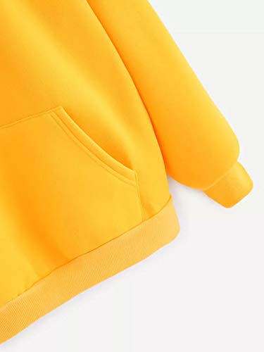 SHOBDW LiquidacióN Venta Moda para Mujer Sudadera con Capucha Pullover Blusa con Bolsillo SóLido Flojo OtoñO Invierno Manga Larga para Mujer Tops(Amarillo,S)