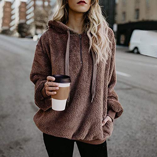 SHOBDW Liquidación Venta Mujer Sudadera con Capucha Suelta Tallas Grandes Jersey de Mujer Jersey otoño Invierno Manga Larga Remata Abrigo cálido(Café,S)