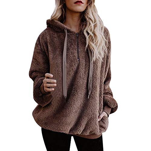 SHOBDW Liquidación Venta Mujer Sudadera con Capucha Suelta Tallas Grandes Jersey de Mujer Jersey otoño Invierno Manga Larga Remata Abrigo cálido(Café,S)