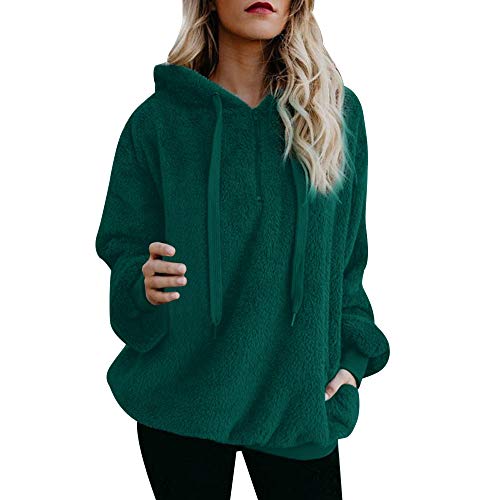 SHOBDW Liquidación Venta Mujer Sudadera con Capucha Suelta Tallas Grandes Jersey de Mujer Jersey otoño Invierno Manga Larga Remata Abrigo cálido(Verde,2XL)