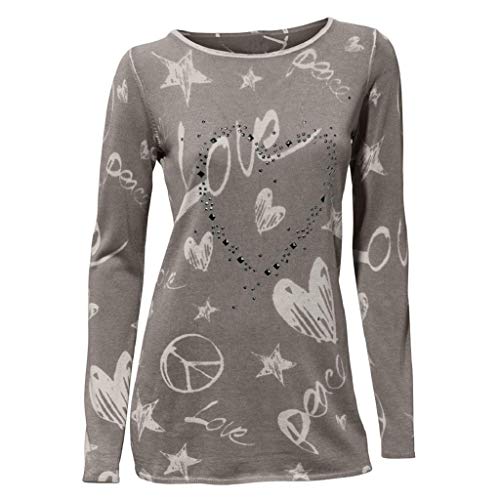 SHOBDW Mujeres Camiseta de Manga Larga con Cuello Redondo y Camisa Impresa Moda Casual Primavera Otoño Blusa Algodón Suelto Tops Sudadera Pullover Camiseta Elegante(Café,M)