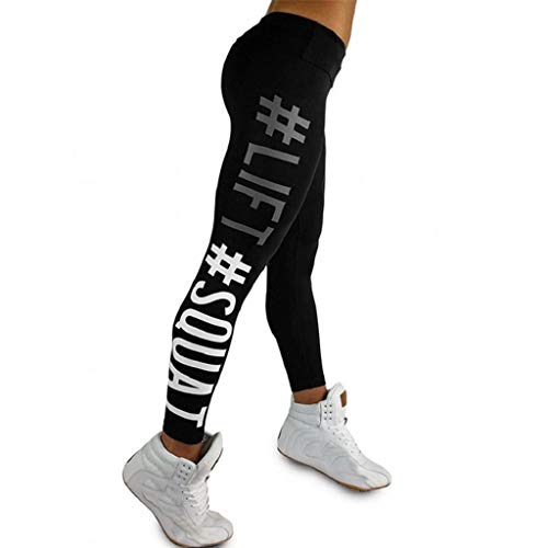 SHOBDW Mujeres Carta de Moda Estirar Imprimir Push Up Entrenamiento Leggings Gimnasio Deportes Gimnasio Cintura Alta Mallas para Correr Pantalones de Yoga Pantalones Deportivos Suaves(Negro,XL)