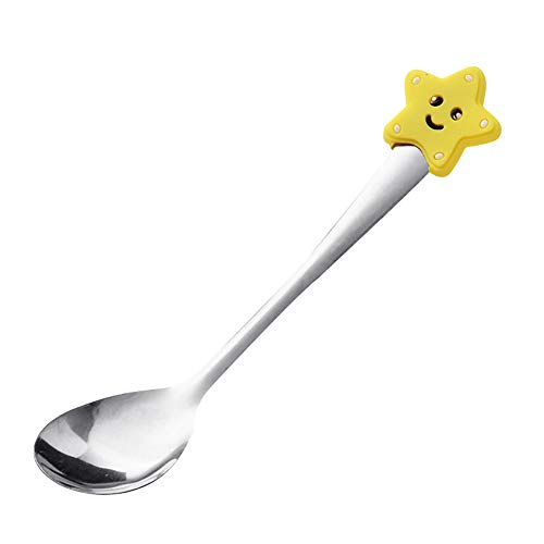 Shoppingba Cucharas de cucharilla de acero inoxidable con diseño de cabeza de dibujos animados para postre, helado, cuchara de cultería, para niños, juego de cubiertos reutilizables e