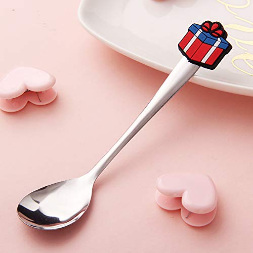 Shoppingba Cucharas de cucharilla de acero inoxidable con diseño de cabeza de dibujos animados para postre, helado, cuchara de cultería, para niños, juego de cubiertos reutilizables e