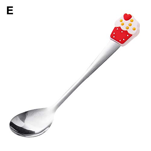 Shoppingba Cucharas de cucharilla de acero inoxidable con diseño de cabeza de dibujos animados para postre, helado, cuchara de cultería, para niños, juego de cubiertos reutilizables e