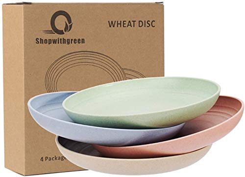 Shopwithgreen Platos ligeros de paja de trigo - 4 paquetes de platos irrompibles de 7.8 ', aptos para lavavajillas y microondas, saludables para niños, niños