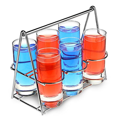 Shot cesta 7 piezas degustación – vasos de chupito de acero inoxidable Transportador con 6 vasos