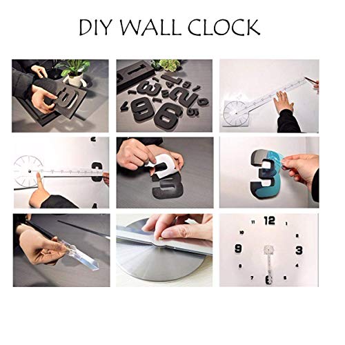 SHS2018 Reloj de pared moderno silencioso, adhesivo 3D, reloj de pared para decoración de casa, restaurante, oficina y hotel (negro)