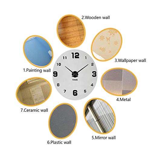 SHS2018 Reloj de pared moderno silencioso, adhesivo 3D, reloj de pared para decoración de casa, restaurante, oficina y hotel (negro)