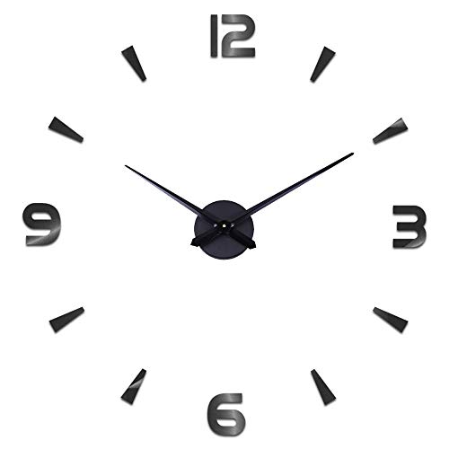 SHS2018 Reloj de pared moderno silencioso, adhesivo 3D, reloj de pared para decoración de casa, restaurante, oficina y hotel (negro)