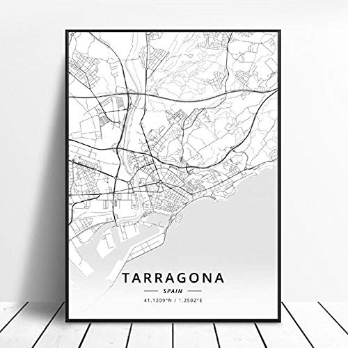 shuimanjinshan Póster De Mapa De España De Tarragona Salamanca Ibiza Granada Cádiz Málaga 50X70Cm No Frame W-15