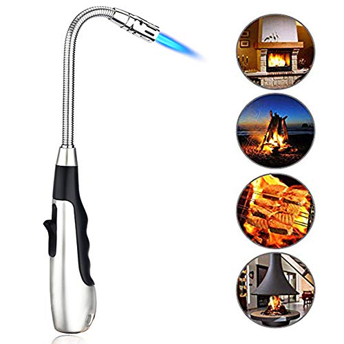 SHUNING Encendedor de Vela Antorcha 360 ° Cuello Flexible Ajuste Llama Encendedor de Gas a Prueba de Viento Encendedor de Barbacoa Cocina Camping Encendido(Silver)