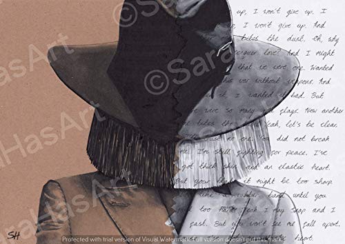 Sia Portrait Drawing with Elastic Heart lyrics - signed Giclée art print A5 A4 A3 size artwork