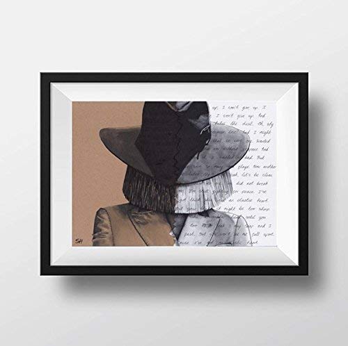 Sia Portrait Drawing with Elastic Heart lyrics - signed Giclée art print A5 A4 A3 size artwork