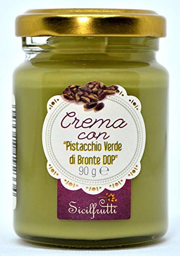 SICILFRUTTI CREMA DE PISTACHO DOP de Sicilia 90 Gr, Crema de frutos secos pistachios, crema pistacho dulce y esparcible, pistacho Bronte, para rellenar pasteles y para el desayuno.100% Made in Italy