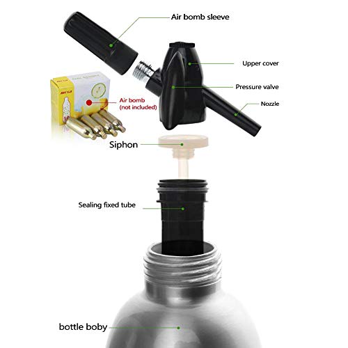 Sifón De Soda, Máquina De Soda Manual, Máquina De Sifón De Agua De Soda, Máquina De Soda Dispositivo De Fabricación De Agua De Soda De Aluminio para Cócteles De Bebidas De Jugo 1000 Ml