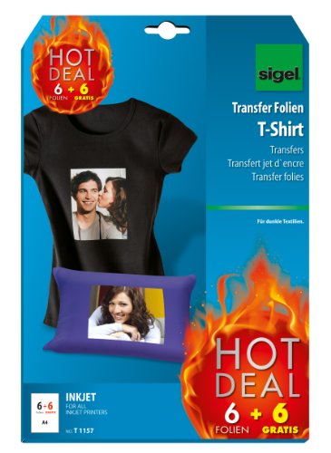 Sigel Hot Deal - InkJet-transfer para camisetas colores oscuros, A4, 250 µm, 6+6 hojas