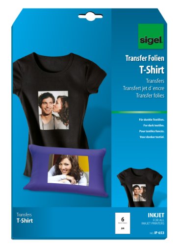 Sigel IP653 - Papel transfer para imprimir camisetas de colores oscuros, 6 hojas, A4