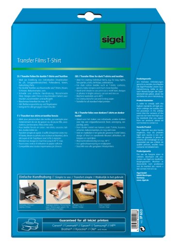 Sigel IP653 - Papel transfer para imprimir camisetas de colores oscuros, 6 hojas, A4