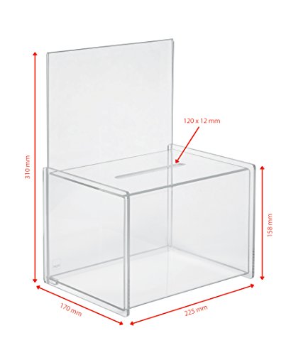 SIGEL VA150 - Buzón de sugerencias, orificio tamao A4, acrílico transparente, 22.5 x 30 x 17 cm