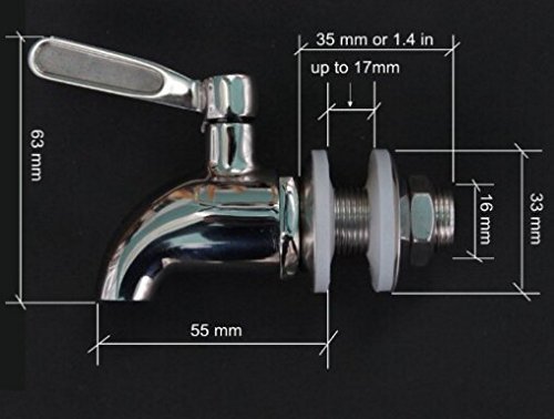 Signstek 304 Edelstahl Wasserspender Getränkespender Zapfhahn Ersatzzapfen für Glas Container Hahn Kaffee Bier Wein Saft Trinkbrunnen - 16mm