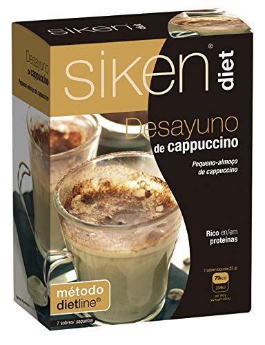 SIKEN Diet - Desayuno de Capuccino. Caja con 7 sobres de 23 g. 79 Kcal/sobre.