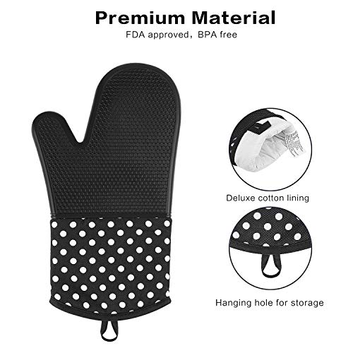 SIKITUT Guantes de Cocina,Guantes para Horno, Guantes de Silicona Antideslizantes,Oven Gloves Resistencia Térmica hasta 300 ° C, adecuados para cocinar, Hornear, Asar a la Parrilla, Negro, 1 Par