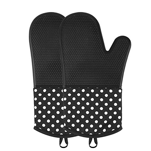 SIKITUT Guantes de Cocina,Guantes para Horno, Guantes de Silicona Antideslizantes,Oven Gloves Resistencia Térmica hasta 300 ° C, adecuados para cocinar, Hornear, Asar a la Parrilla, Negro, 1 Par