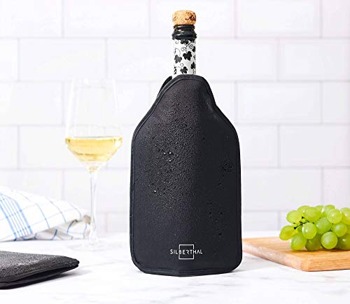 SILBERTHAL Enfriador Botellas Vino | Set 2 Fundas enfriadoras de Gel | Fundas Botellas Vino enfriadoras Ajustables Antideslizantes y elásticas | Enfriador Botellas Champagne Negro