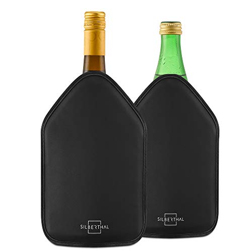 SILBERTHAL Enfriador Botellas Vino | Set 2 Fundas enfriadoras de Gel | Fundas Botellas Vino enfriadoras Ajustables Antideslizantes y elásticas | Enfriador Botellas Champagne Negro