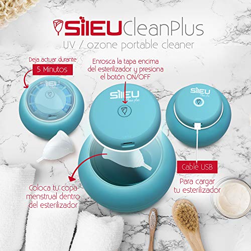 Sileu Clean Plus - Esterilizador Eléctrico Recargable USB Compacto para Copas Menstruales - Lámpara de Cuarzo UV y Ozono - Morado