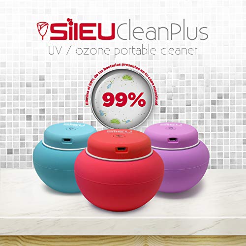 Sileu Clean Plus - Esterilizador Eléctrico Recargable USB Compacto para Copas Menstruales - Lámpara de Cuarzo UV y Ozono - Morado