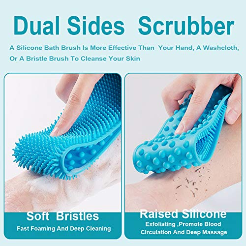 Silicona Cuerpo Cepillo, Exfoliante Posterior de Silicona, Silicona Cepillo Espalda Ducha, Extra Largo Doble Cara Cuerpo Cepillo,Exfoliante Cepillo de Baño Cepillo Ducha para Espalda (Azul)