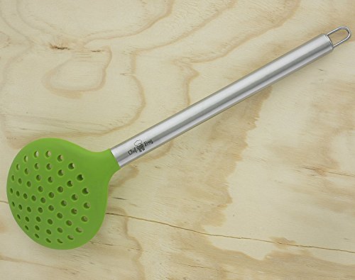 Silicone Slotted Skimmer Spatula by Chef Frog - For Home or Professional Use - Features our Stay-Cool Stainless Steel Handle by Chef FrogTM