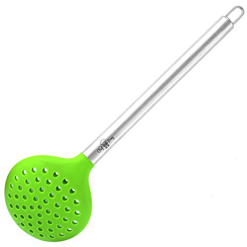Silicone Slotted Skimmer Spatula by Chef Frog - For Home or Professional Use - Features our Stay-Cool Stainless Steel Handle by Chef FrogTM