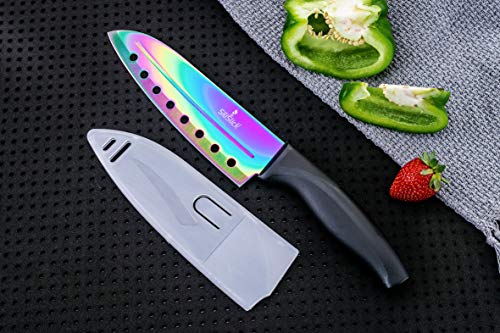 SiliSlick Juego de Inicio de Cocina Rainbow Knife (5 Cuchillos de Hoja Profesional de Grado Rainbow) | Incluye Afilador de Cuchillos y Colgador de Pared magnético