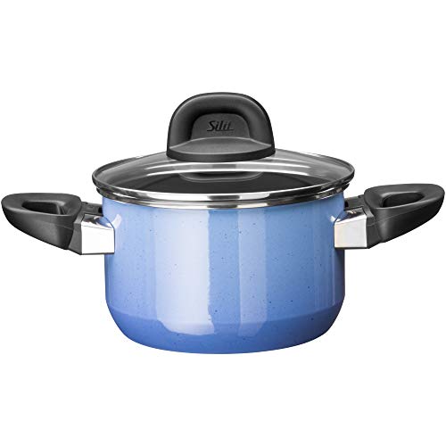 Silit 2109303992 Modesto-Batería de Cocina (4 Piezas, con Tapa de Cristal, cerámica Funcional Silargan, Borde de Reborde, inducción, Apta para lavavajillas), Color Azul