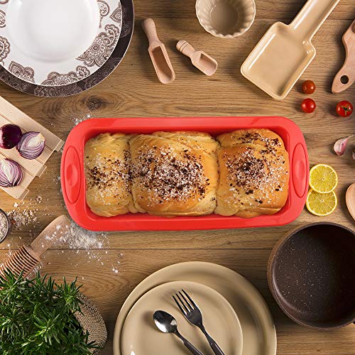 SILIVO Cake Bakeware, 2.5"Pastel Cake Pan Silicona Pastel Moldes Rectángulo Pan Molde de Pan Moldes para Hornear Bandeja Bakeware Set para Pasteles, Pan, Pastel, Tortitas, Pizza (Rojo)