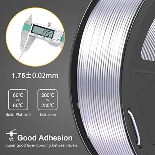 Silk PLA Plus Filament, 1.75mm 3D Printer Filament, Shiny Metallic Silk PLA+ 3D Printing 1KG Spool, Dimensional Accuracy +/- 0.02mm, Silver