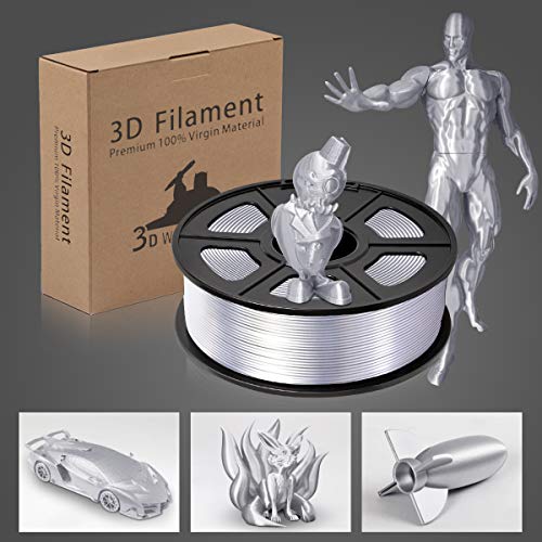 Silk PLA Plus Filament, 1.75mm 3D Printer Filament, Shiny Metallic Silk PLA+ 3D Printing 1KG Spool, Dimensional Accuracy +/- 0.02mm, Silver