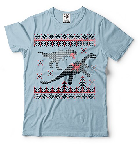 Silk Road Tees Dinosaurio Divertido de los Hombres de Batalla Trex Trex Camiseta Killing Dinosaurio de Navidad Feo Estilo suéter de la Camiseta de Regalo para Navidad Camiseta Medium Azul Claro