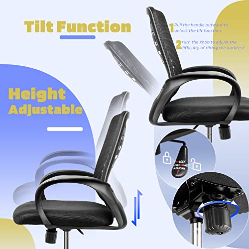 Silla de Oficina, Silla Ergonómica, Silla de Escritorio de Malla Transpirable, Sillón Teletrabajo Giratorio de Oficina, Instalación Modular, Carga máx. 110kg/240lb